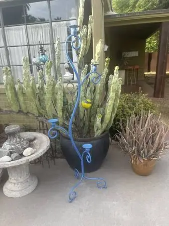 Vintage - Blue Wrought Iron - Standing Patio Candle / Votive Holder