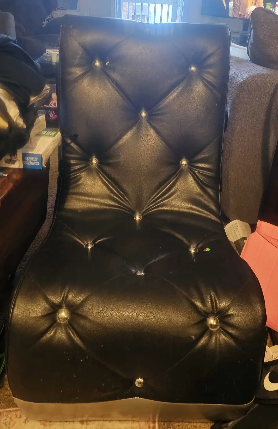 Retro Black & Silver Tufted Lounge Chair.