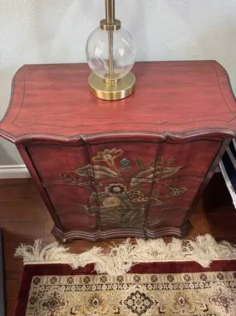 Hand Painted Red Floral 3-Drawer Acc