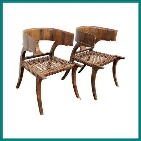 Lizard Wrapped Klismos Chairs, Pair