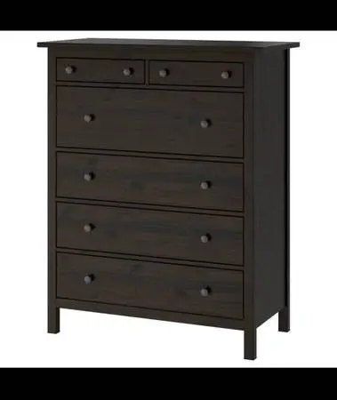Solid wood modern style 6-drawer dresser tall chest black-brown,L42”xH51”(ad