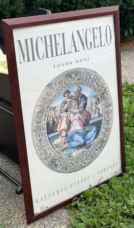 Very Large Wall Hanging Art Print Poster Michelangelo Real Wood Frame