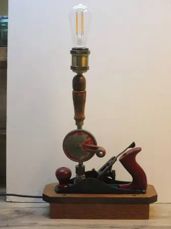 * MAN CAVE * REPURPOSED * ANTIQUE/VINTAGE * HAND DRILL * LAMP * LIGHT