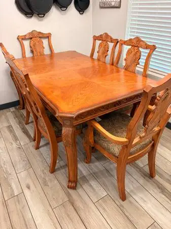Oak dining table with chairs