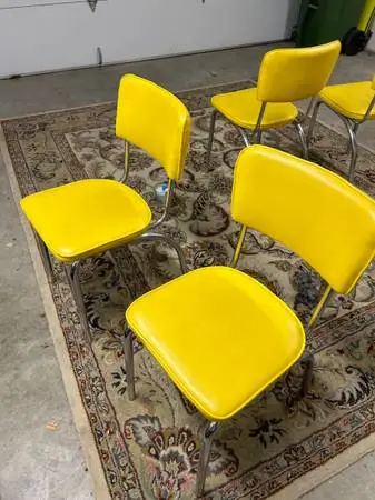 Set of 4 bright yellow retro dining chairs