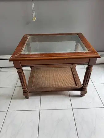 Household Wooden End Table With Glass Top