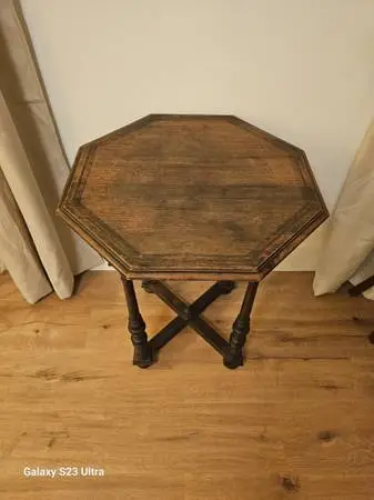 Antique Octagonal Table with Drop Front Drawer