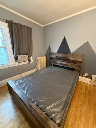 Queen bed frame and brand new box spring