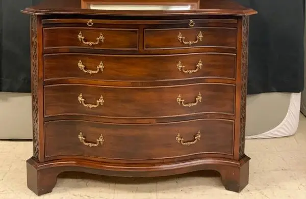 Century 5 drawer bow front dresser with mirror