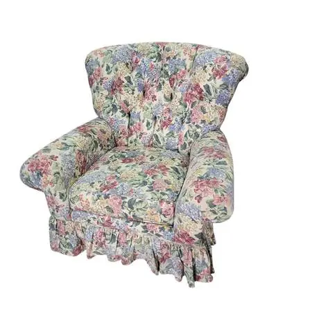Vintage Floral Upholstered Skirted Club Lounge Accent Armchair Local P