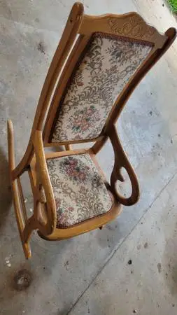1900s Antique Biedermeier Rocking Chair Needle Point Upholstery