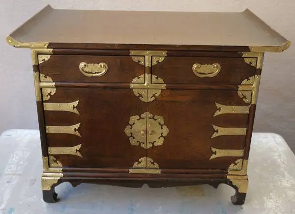 Mid-1950s Japan-Made Solid Kiri Wood Storage Cabinet / Table
