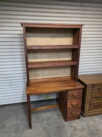 Three Drawer Dark Wood Desk with Bookshelf Top #528-17