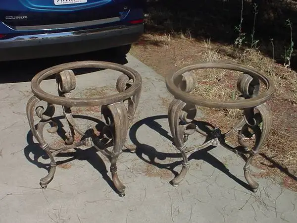 2 metal tables cast iron no glass for top