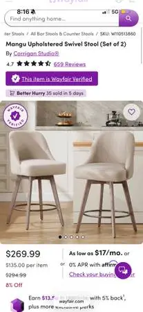 Corrigan Studio Mangu Upholstered Swivel Stools (Set of 2) - Like New / Fully As