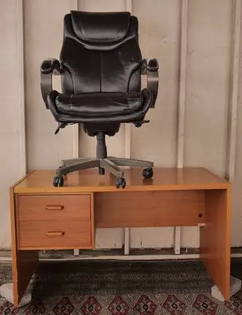 Denka Mobler Brand Teakwood Office Desk + Lazy Boy Brand Leather Chair