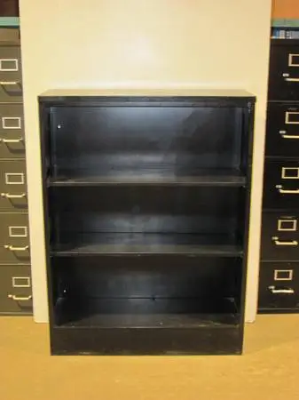 Black metal bookcase book shelf with 2 shelves (36w x 13d x 48h)