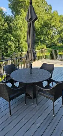 *READ* Weather Outdoor Patio Dining Set Chairs Table Umbrella Wicker