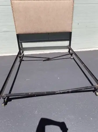 Queen Beige Headboard with Metal Queen Frame - Clean, Like New