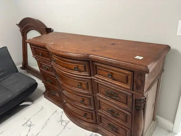Mattress, dining table and dresser