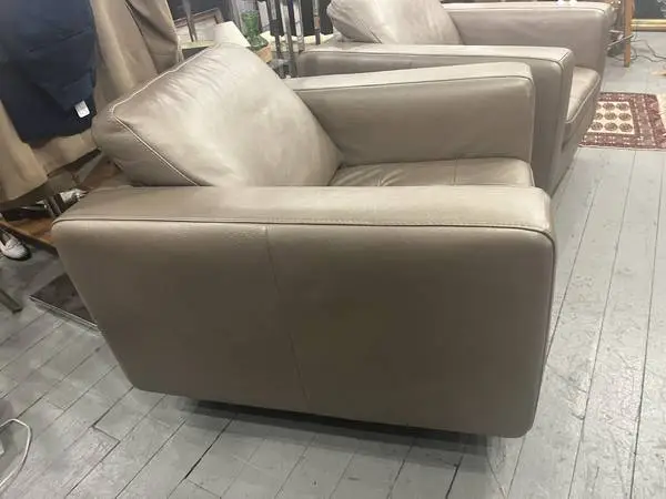 Pair of Large Leather Chairs MCM Italy Paul Frankl style