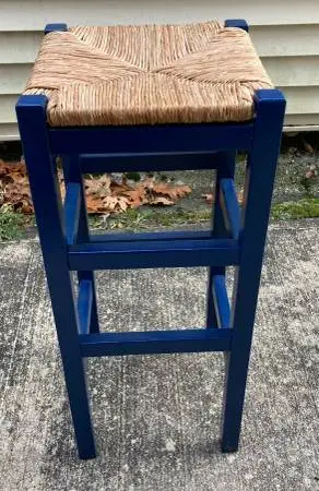 Counter Height Stool Square Rush Rattan, Beautiful Blue