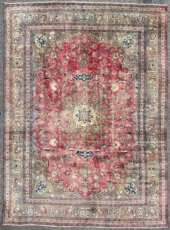 ANTIQUE PERSIAN KASHAN HAND KNOTTED RUG, 9.5 x 12.7