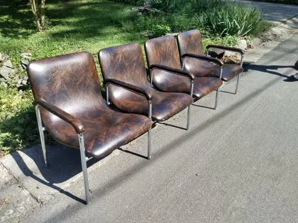 Mid Century Sofa or Bench, 4 reclining bucket seats, tubular chrome!