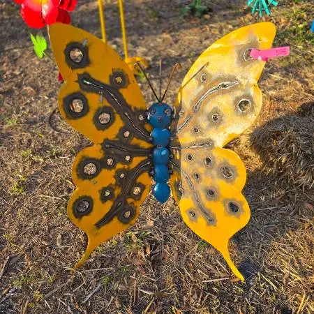 Beautiful Metal Yellow Butterfly Yard Art