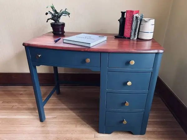 Vintage Stanley Desk — Walnut-Stained Top + Deep Charcoal Gray | 40
