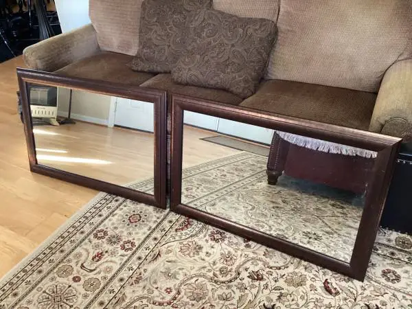 2 Brown Wood Framed Mirrors