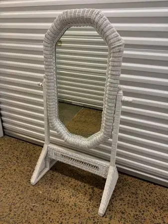 Vintage tiltable white wicker mirror