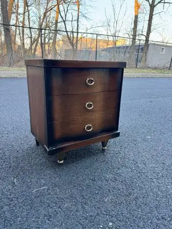 Vintage mid century modern walnut 2 drawer nightstand