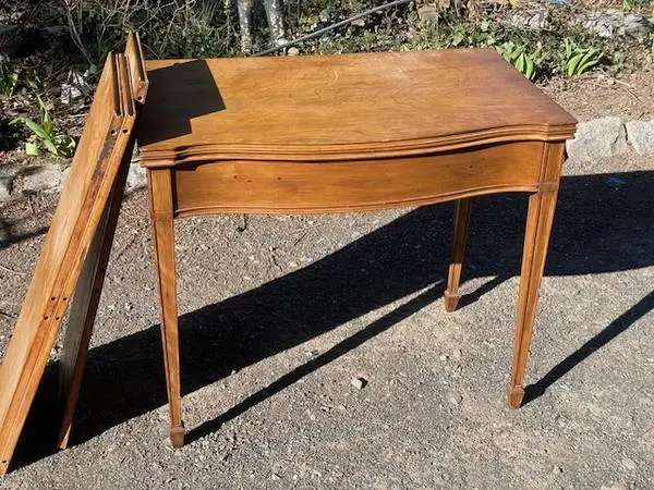 Flip top vintage antique maple console dining table with three leafs