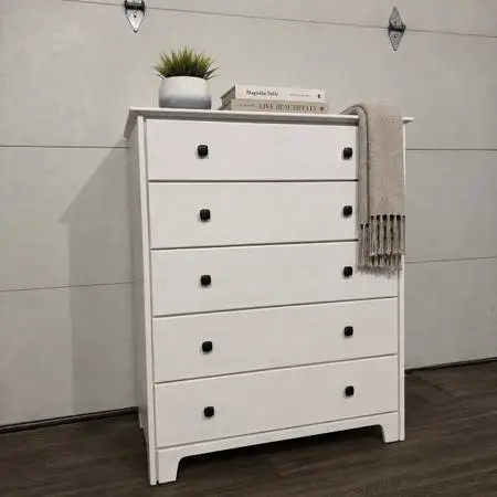 HUGE Solid Wood Dresser w/ Black Knobs, White Finish
