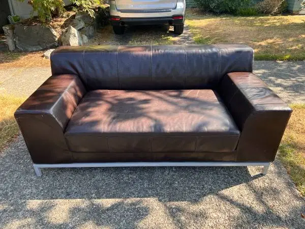 Ikea Kramfors brown leather loveseat