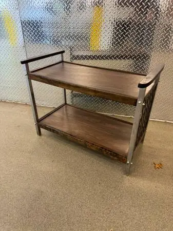 Vintage midcentury modern chrome and walnut bar cart