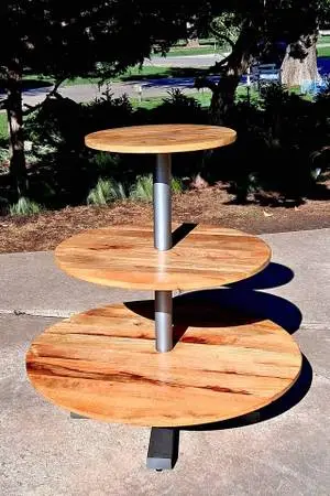 Kalalou Round 3 Tiered Mango Wood and Iron Display Tower