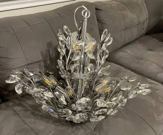 Crystal Two-Tier Chandelier 24”Diam Flower Shape 8 Light 140 Crystals