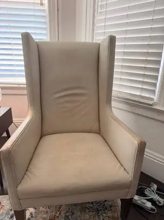 Crate & Barrel High-Back Wingback Accent Chair – Cream Leather