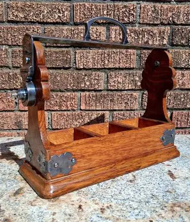 Vintage Victorian Wood Tantalus Bottle Caddy with Lock & Key