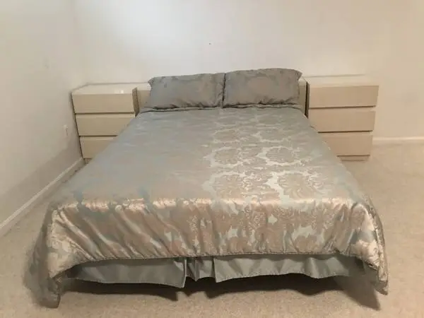 Lane Post Modern Lacquered Headboard and Pair of Nightstands