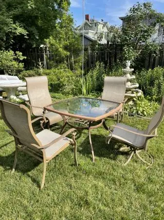 48” square glass top patio table with 4 chairs