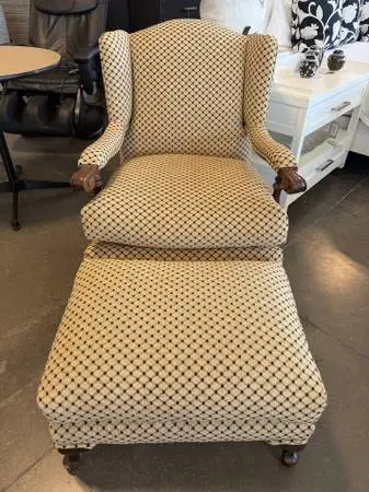 Vintage Custom Re-Upholstered Chair & Ottoman- 28X31X36H