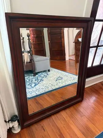 Large Solid Wood Wall Mirror (Beveled Glass) - 36 x 43
