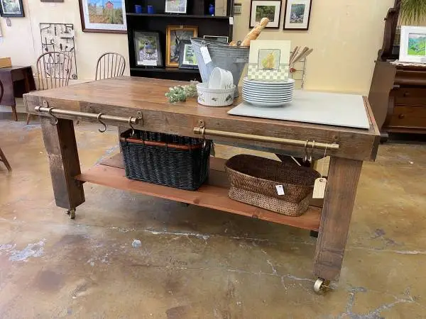Reclaimed Redwood Island on Brass Casters - REDUCED!