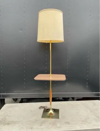 Mid Century Laurel Brass Floor Lamp with Built-in Table Shelf.