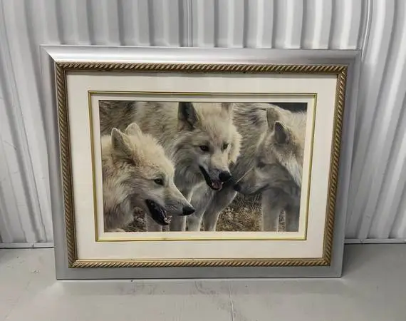 Beautiful picture wolf pack silver wolves wildlife nature wood frame