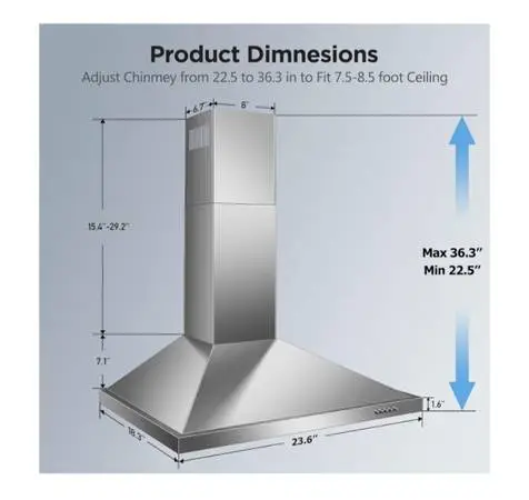 60 cm (24 inch) stainless steel chimney range hood