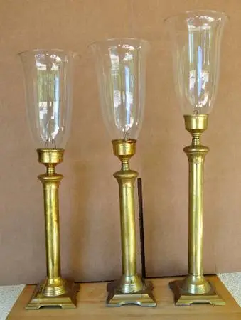 Set of 3 tall candle holder candlestick with hurricane glass shades
